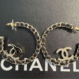 CHANEL Black and Silver Chain Earrings